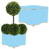 Baby Blue Hand Painted 12” Quatrefoil Cachepot with Gold Feet