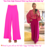 Hot Pink High Waisted Wide Leg Pants with Side Zip