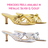 Metallic Gold Leather Crisscross Mercedes Heels, Made in Spain