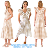 Ruffled Buffalo Check Cotton Piper Dress with Pockets