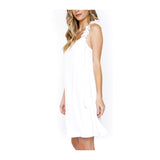 White Sleeveless Ruffle Shoulder A-Line Dress