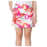 White Pink & Teal Abstract Floral Print SKORT with Pockets