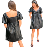 Black Puff Sleeve Laticia Dress with POCKETS