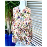 Off White Multicolor Floral Swing Dress with Drawstring Waist