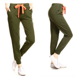 Olive Green Cuffed Jogger Pants with Orange Drawstring Waist (up to size 3XL)