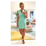 Mint Smocked Waist Sleeveless Dress with Shirred Front