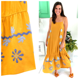 Marigold & Blue EMBROIDERED Ruffle Hem Cotton Malakai Dress