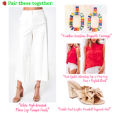 White High Waisted Cropped Flare Trouser Pants