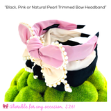 Black, Pink or Natural Pearl Trimmed Bow Headband