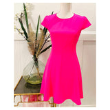 Electric Pink Cap Sleeve A-Line Shift Dress with Directional Stitching