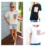 Black OR White Tee with Metallic Tweed & Pearl Patch Pocket