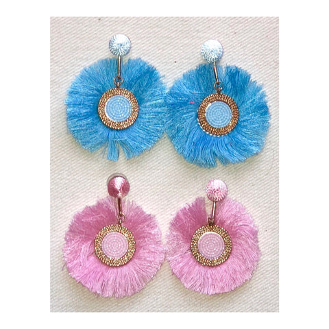 Turquoise OR Pink Beaded and Gold Circle Fringe Earrings