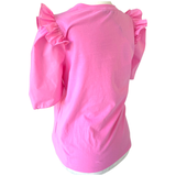 Bubblegum Pink Poplin + Cotton Knit Contrast Ruffled Mimi Top