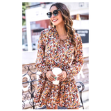 Copper Floral Ruffle Trim Dress