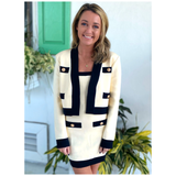 Ivory & Black Wool Blend Knit Patricia Cardigan Jacket