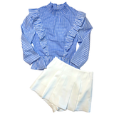 Gingham & Stripe Ruffled Camelia Top with Smocked Neckline