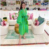 Hand Block Printed Organic Linen Fair Trade Ruby Caftan with Pockets