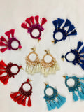 Multicolor Crochet Beaded Tassel Drop Chandelier Earrings