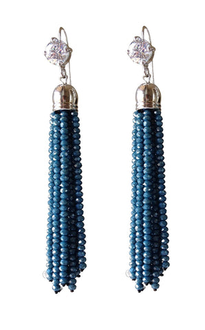 Navy and Silver CZ Dangle Bead Earrings
