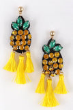 Jeweled Pineapple Tassel Earrings in Red OR Yellow Tassel