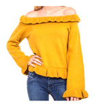Marigold OR Black Ruffle Hem On OR Off the Shoulder Sweater