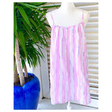 Lavender & Metallic Lurex Stripe Dress with Neon Yellow, Pink, Blue & Orange EMBROIDERED Fringe Trim