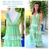 Miss June Turquoise & Metallic Gold Moon Maxi Dress