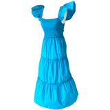Cerulean Blue Smocked Cotton Lou Dress