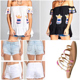 Light Blue OR White Distressed Denim High-Low Midrise Shorts