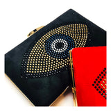 Red or Black & Gold Evil Eye Embellished Evil Eye Bag with Detachable Gold Chain