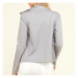 Black or Light Grey Ruffle Front Knit Zip Up Jacket with Pockets