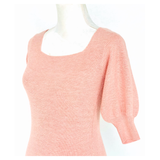 Kiwi, Eggshell or Soft Pink Banded Puff Sleeve Textured Knit Staple Tops