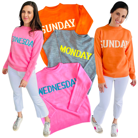 Fine Knit Monday Wednesday Sunday Weekend Ready Sweaters