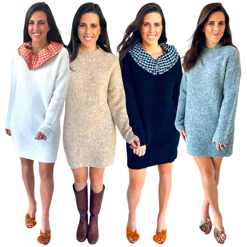 Black Taupe Cream or Grey Fuzzy Soft Wool Blend Damien Sweater Dress