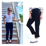 Navy Pants with Metallic Gold Leg Embroidery with Gold Waist Buttons & Pockets