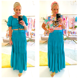Teal Linen Matching Maxi Skirt & Adjustable Tie Top