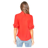 Poppy Red OR Black Button Down Relaxed Fit Tiered Ruffle Sleeve Blouse