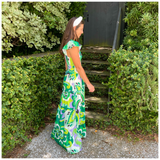 Green Retro Print Smocked Ruffle Kathleen Dress