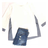 White 3/4 Sleeve Top with Blue Shirttail Hem Contrast