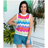 FRNCH Scalloped Rainbow Fine Knit Leana Sweater Top