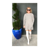 Grey Three Quarter Sleeve SOFT Brushed Knit Shift Dress with Front Pockets