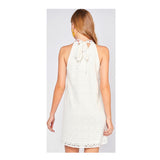 White Crochet Lace Embroidered Birds of Paradise Halter Dress with Bow Back