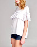 White OR Black ‘Ruffle Smock’ Short Bell Sleeve Semi High Low Top