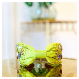 Lime Green Beaded & Yarn & Ivory Embroidered Floral Leaf Top Knot Headband