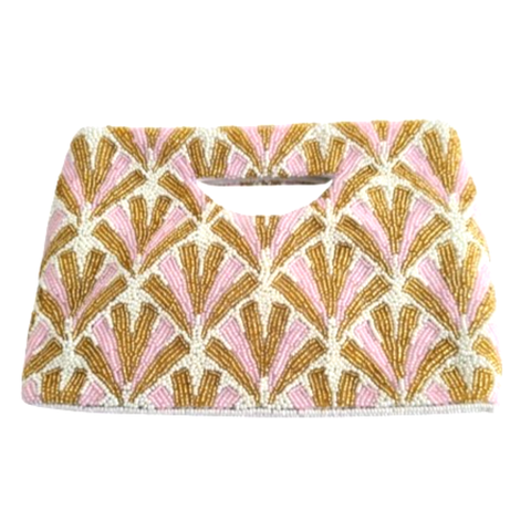 Handmade Beaded Pink & Gold Art Deco Handle Bag