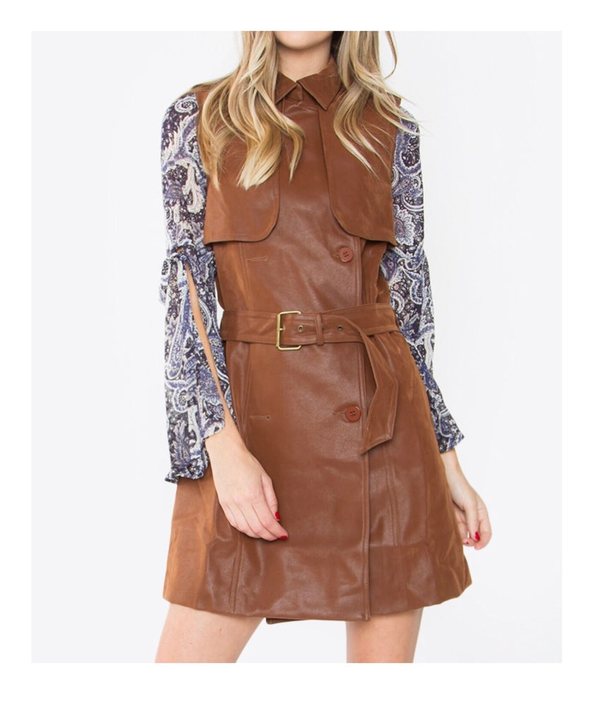 Caramel 'Leather' Trench Vest OR Dress (the FINEST QUALITY faux