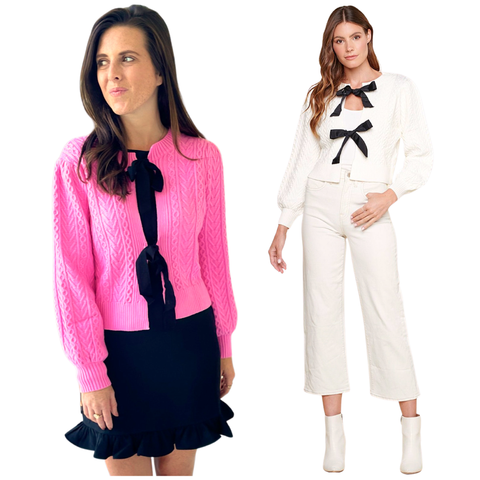 Pink or Ivory Cable Knit Victoria BOW Cardigan