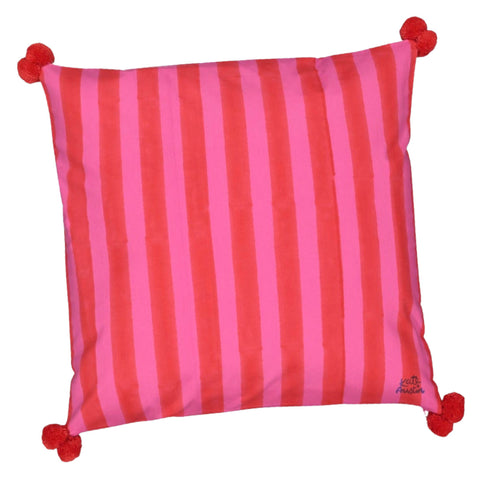 Block Print Organic Cotton Red & Pink 20” Pom Pillow (insert included)