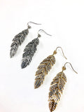 Yellow Gold or White Gold Rhinestone Feather Earrings