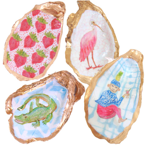 Hand Painted Large Gold Leafed Lowcountry Oyster Shell Bowls